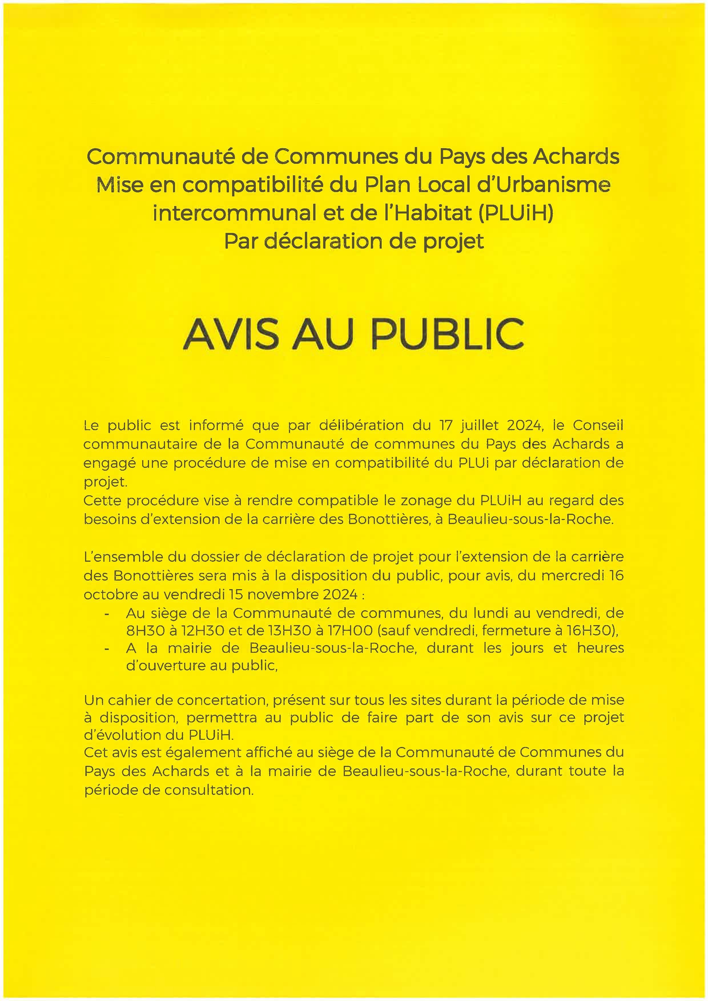 Avis au public - extension carrière BSR