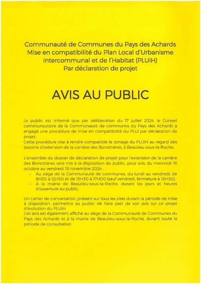 Avis au public - extension carrière BSR